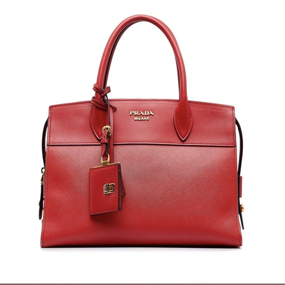 New Red Prada Saffiano and City Calf Esplanade Satchel Bag